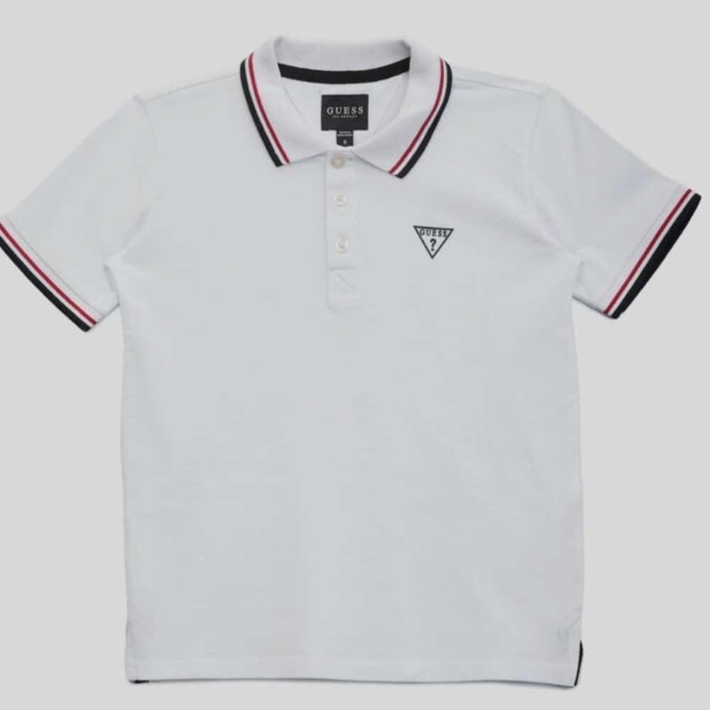 GUESS White Polo Men's MEDIUM Black and Red Accents Preppy NWT NEW